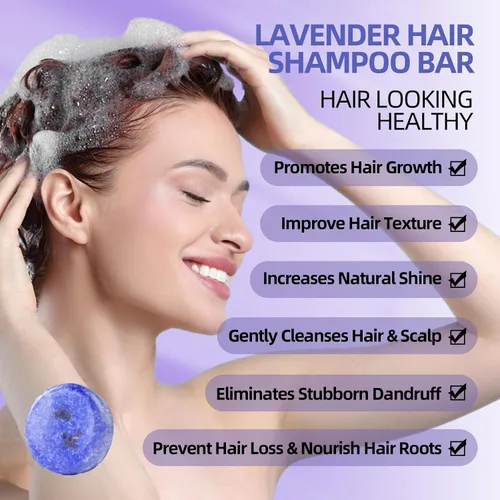 Vista 4 de DBEAUTYM Paquete de 2 barras de champú de lavanda, barra sólida para el cabello y jabón para el cabello con efecto acondicionador, barras de champú