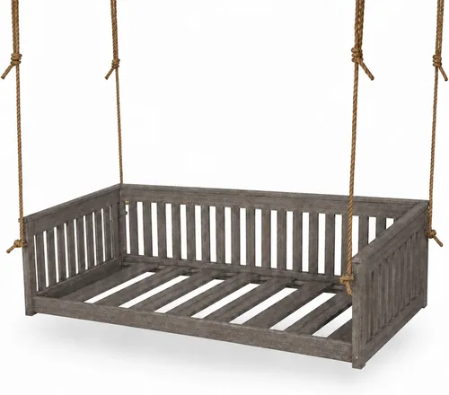 Vista 18 de Amish Twin Poly Lumber Wood Hanging Daybed, Antique Mahogany, USA Made Deep Seating Mission Collection HDPE Poly Lumber Twin Daybed with Rope