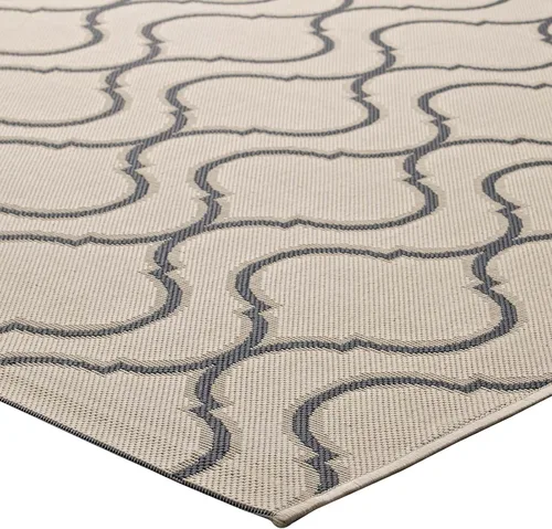Vista 4 de Modway Linza Wave - Enrejado abstracto 5x8 para interiores y exteriores en beige y gris