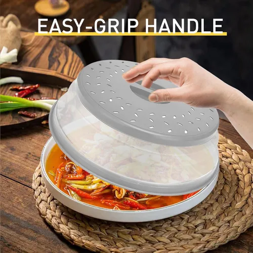 Vista 9 de CasaCulina Paquete de 2 cubiertas plegables para salpicaduras de microondas, tapa de microondas ventilada con agujero de gancho, protector