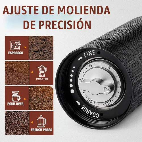 Vista 3 de Molinillo de café manual portátil con rebabas cónicas de acero
