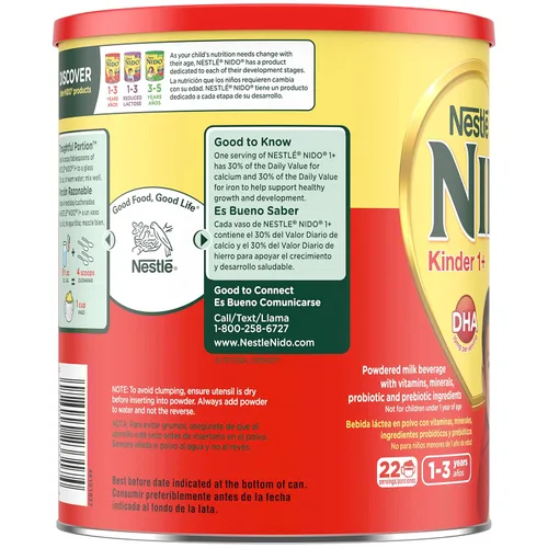 Vista 6 de NESTLE NIDO Kinder 1+ - Bebida de leche en polvo, recipiente de 1.76 libras (paquete de 2)
