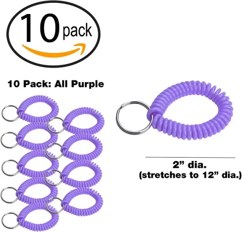 Vista 51 de Lucky Line - Resorte de muñeca en espiral de 2 pulgadas de diámetro con llavero de acero, multicolor, pulsera flexible para muñeca, se estira hasta
