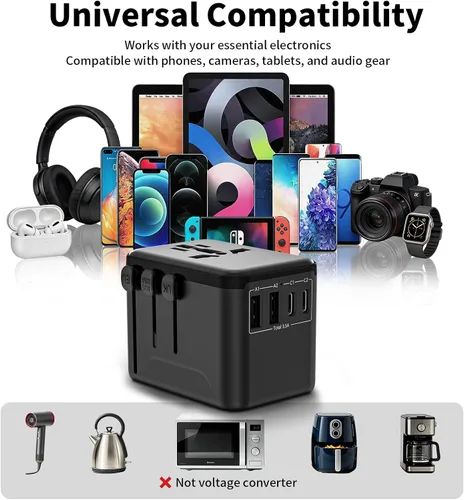 Vista 8 de CC Store Adaptador de viaje universal con 3 puertos USB-C y 2 USB-A 17.5W Negro-17.5W