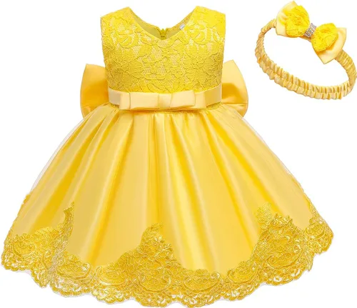 Vista 2 de Jup'Elle Vestidos de niña de flores para boda, vestido bordado formal para niñas, vestido de princesa para bebé, para desfiles, fiesta, con tocado