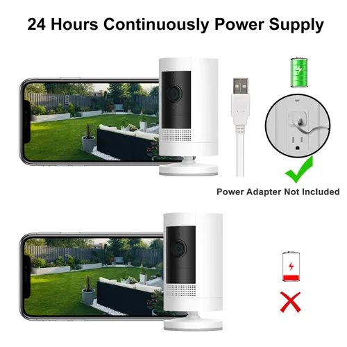 Vista 6 de Cable de carga de alimentación compatible con la batería de la cámara Stick Up y la batería de la cámara Spotlight, cable de carga de 10 pies
