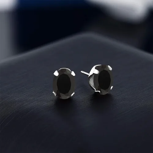 Vista 3 de Gem Stone King Aretes de ónix negro de 3.30 quilates Piedra natal Aretes ovalados de 4 puntas de 0.315 x 0.236 in para mujeres y hombres, Gema