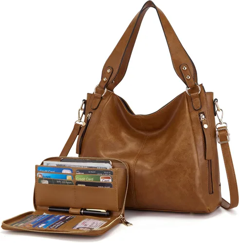 Vista 15 de Juego de 2 bolsos de mano para mujer, bolsos de hombro y cartera para mujer Negro
