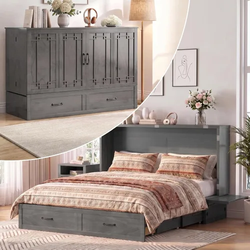 Vista 10 de Murphy - Cama de gabinete con colchón de tres pliegues, Queen, color Cereza