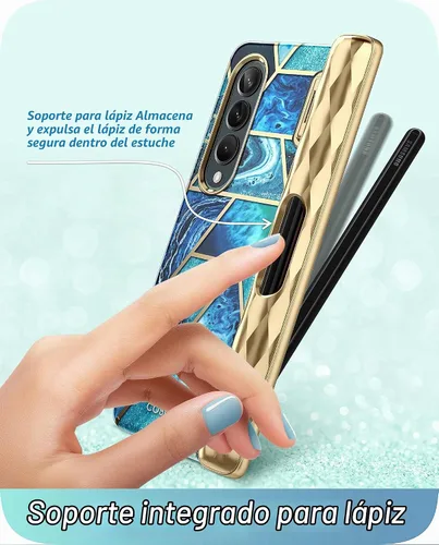 Vista 3 de i-Blason Funda para Samsung Galaxy Z Fold 4 con soporte para bolígrafo Océano