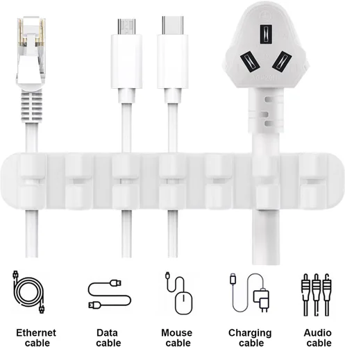 Vista 5 de SOULWIT Soporte de cable mejorado, clips de organizador de cable de gestión de cables de silicona autoadhesivos para cable de carga USB de Blanco