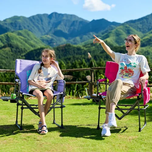 Vista 2 de EVER ADVANCED Silla de directores de camping con mesa auxiliar, plegable portátil con tamaño compacto, silla de césped resistente con bolsillo