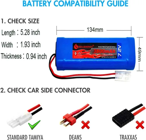 Vista 6 de Paquete de baterías OXWINOU de 7.2V 3800mAh, batería plana NiMH de alta capacidad, batería de repuesto para automóvil RC, camión RC, tanque