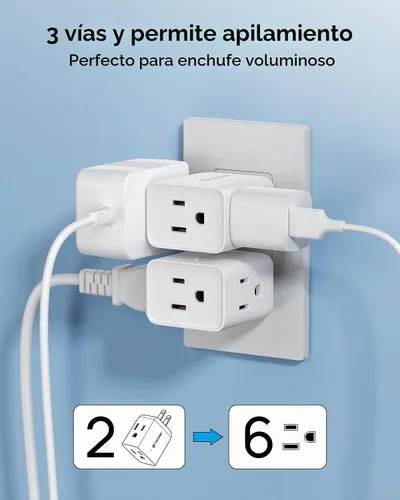 Vista 3 de TROND Adaptador de salida de 2 clavijas a 3 clavijas, extensor de salida de pared de múltiples enchufes, divisor de enchufe de 3 vías, expansor