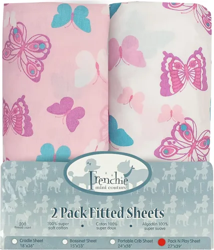 Vista 18 de Frenchie Mini Couture Sábanas para moisés, 100% algodón, estrellas azules, 15 x 33 pulgadas, paquete de 2