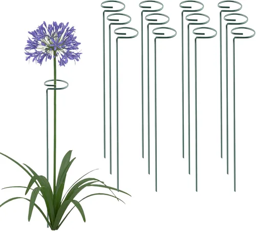 Vista 10 de Thealyn Paquete de 12 estacas de soporte para plantas de 16 pulgadas, aros de metal de un solo tallo de soporte de flores, estacas de plantas
