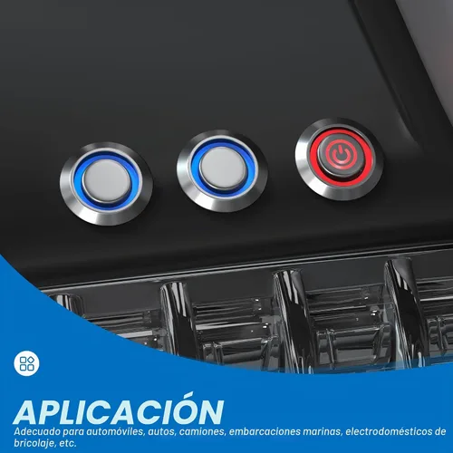 Vista 6 de Interruptor de botón de enganche DaierTek de 12 mm, interruptor de botón de 12 V, carcasa plateada, luz LED azul iluminada, interruptor impermeable