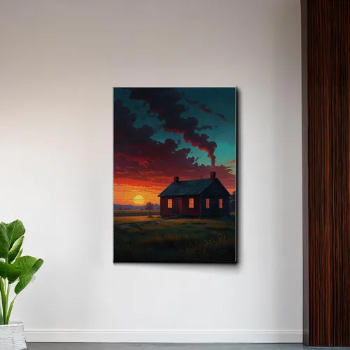Vista 6 de Canvas Print Farmhouse On The Prairie Rustic Farmhouse Wall Art Framed Canvas Print Synthwave Rustic Mashup Art Watercolor print Canvas, Decor