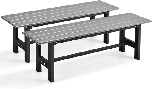 Vista 10 de GIANTEX Asiento de banco para exteriores, banco de jardín sin espalda Gris