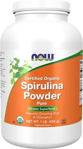Vista 9 de NOW Suplementos, orgánico certificado, polvo de espirulina, rico en betacaroteno (vitamina A) y B-12 con GLA y clorofila naturales, 4 onzas