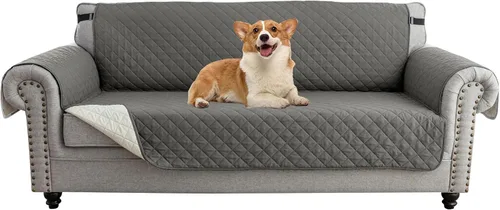 Vista 25 de UNBBRRL Funda de sofá reversible para perros y gatos, funda impermeable para muebles para mascotas y niños, protector de sofá con correas elásticas