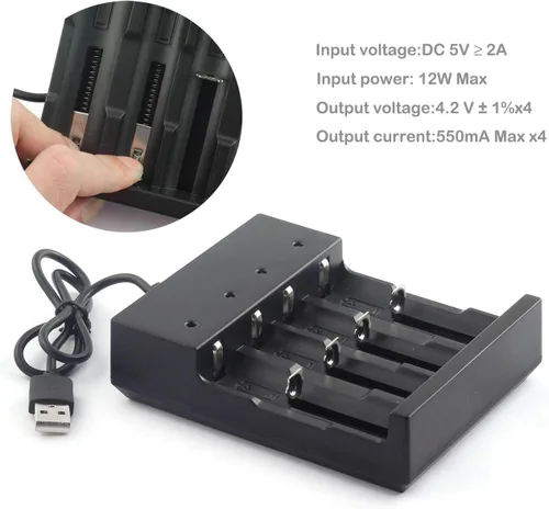 Vista 2 de ZYAMY Cargador de batería inteligente USB de 4 ranuras 5V para baterías recargables 3.7V Li-ion 10440, 14500, 16340, 16650, 14650, 13350, 18500