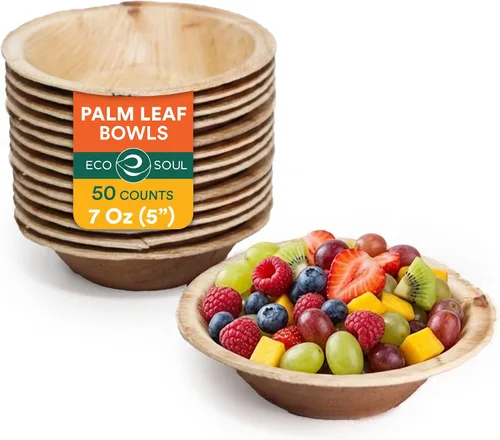 Vista 11 de ECO SOUL Cuencos desechables de hoja de palma como bambú, 16 onzas, redondo, paquete de 20 unidades, vajilla biodegradable y compostable para servir