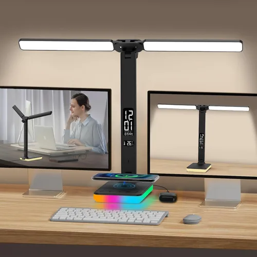 Vista 8 de Lámpara de escritorio LED para oficina en casa, puerto de carga USB, luz de escritorio de lectura con 5 temperaturas de color, atenuación continua