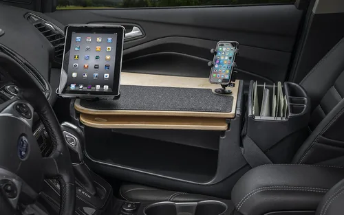 Vista 2 de Escritorio AutoExec GripMaster para automóvil, computadora para coche con soporte para teléfono y soporte para tablet, Birch