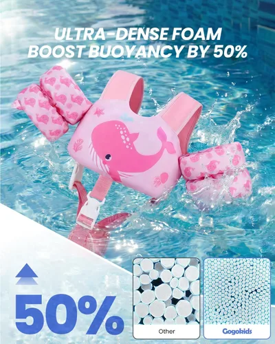 Vista 5 de Gogokids 2-in-1 Toddler Swim Vest Pool Floaties for Kids[CPC Certified & Remove Crotch Strap]Puddle Float Jumper 24-66 Pounds, Toddler Arm Floaties