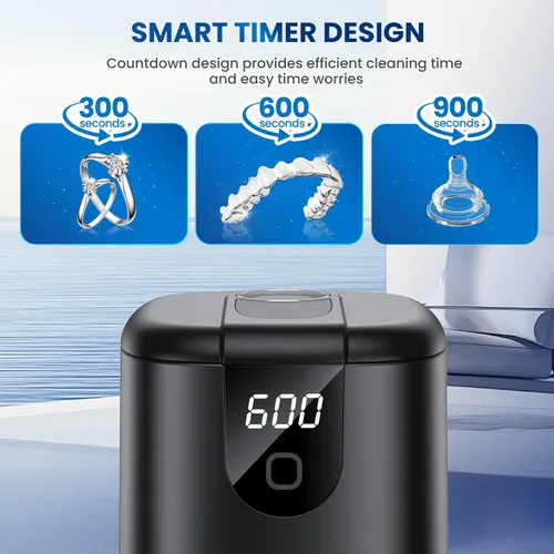 Vista 6 de Limpiador ultrasónico de retenedores, máquina limpiadora de retenedores de 45 kHz con temporizador digital de 4 modos, limpiador de dentaduras