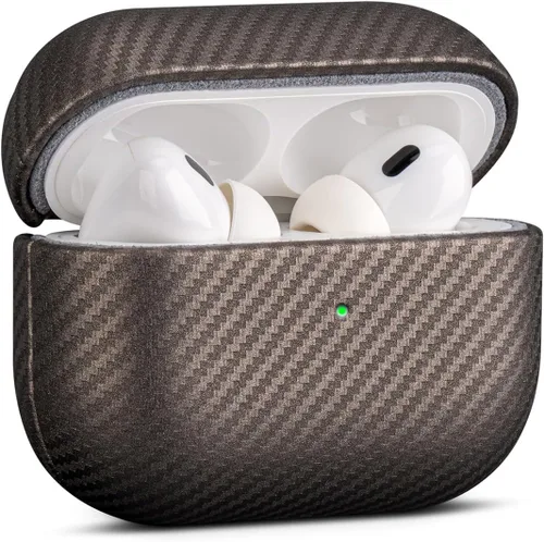 Vista 40 de Haobobro Funda de piel para AirPods Pro 3, piel seleccionada respetuosa con la piel, con textura de fibra de carbono, hecha a mano, funda rígida