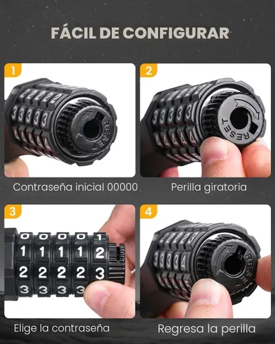 Vista 2 de KEYSTP Cable de bloqueo de bicicleta de 5 dígitos, cerradura de bicicleta de combinación reajustable resistente, antirrobo con soporte de montaje