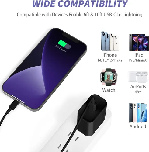 Vista 6 de Cargador de iPhone de carga rápida, [certificado MFi] Paquete de 2 cargadores de 20 W tipo C con [3 metros y 1.8 metros] cable USB C a Lightning