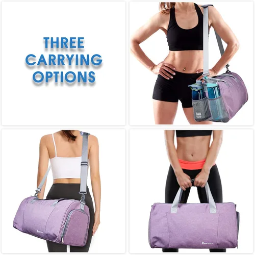 Vista 6 de Bolsa de deporte con bolsillo para cosas mojadas y compartimento para zapatos, bolsa para ejercicio para hombres y mujeres.