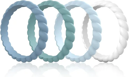 Vista 29 de Egnaro Women's Braided Silicone Wedding Ring, Stylish Stackable Rubber Band