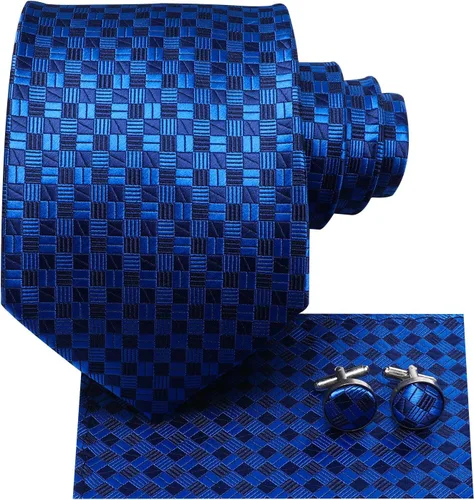 Vista 28 de Hi-Tie Corbata clásica de cachemira para hombre con pañuelo y gemelos a cuadros