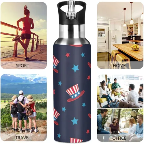 Vista 5 de Cute Hats Red Insulated Water Bottle 32 Oz Leakproof Water Bottles, BPA-Free Sport Water Bottle Insulated