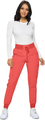 Vista 13 de Pantalones quirúrgicos para mujer de Monarch Uniforms, pantalones quirúrgicos jogger de canalé para mujer Negro