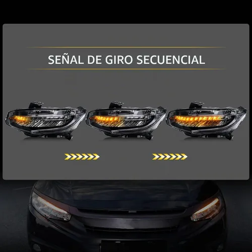 Vista 3 de Ensemble de faros led delanteros Vland compatible con Honda Civic Sedan, Coupe, Hatchback, Tipo R de 10ª generación 2016, 2017, 2018, 2019, 2020