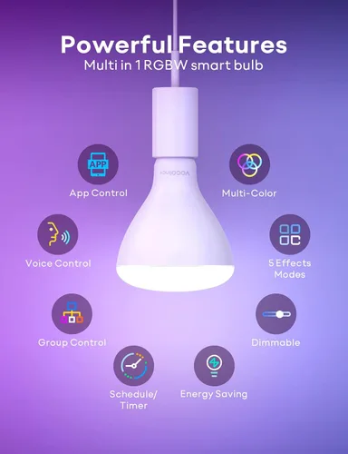 Vista 2 de VOCOlinc Paquete de 1 bombillas inteligentes, RGBW que cambia de color, funciona con Alexa, Apple Homekit y Google Home, luces LED Smart WiFi BR30