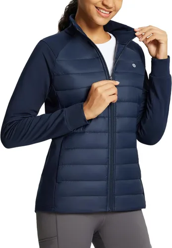Vista 11 de baleaf Chamarra de invierno para mujer, ligera, resistente al agua, acolchada, para correr, con bolsillos con cremallera, para otoño, clima frío