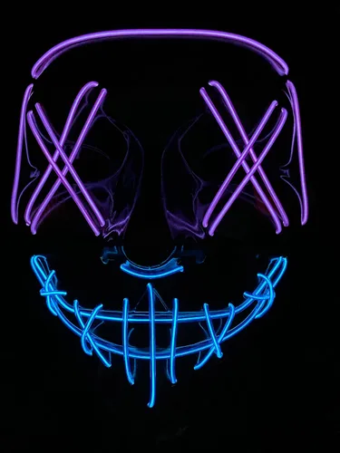 Vista 6 de Disfraz de Halloween, máscara de terror LED iluminada para fiesta, Púrpura + Azul, talla única