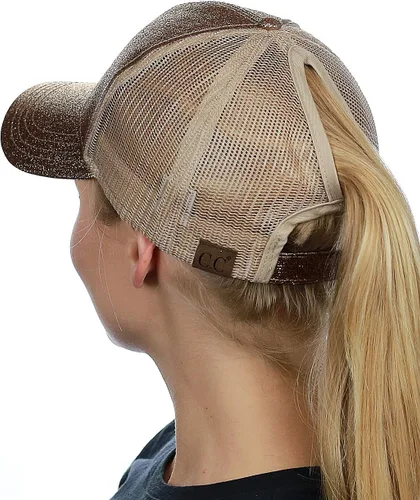 Vista 2 de C.C - Gorra de béisbol con diseño para cola de caballo, ajustable, con malla y brillantina