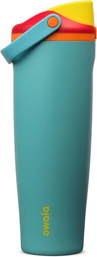 Vista 28 de Botella de agua Owala FreeSip con aislamiento de acero inoxidable con pico de dos vías, pajita incorporada y asa de cubo, fabricada para viajes