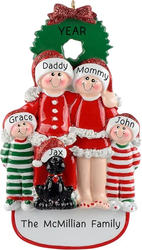 Vista 11 de Adorno Personalizado de Familia de 3 con Perro 2025 Personalización Gratuita en 24h Adornos de Navidad para el Árbol Recuerdo Negro de Mascota