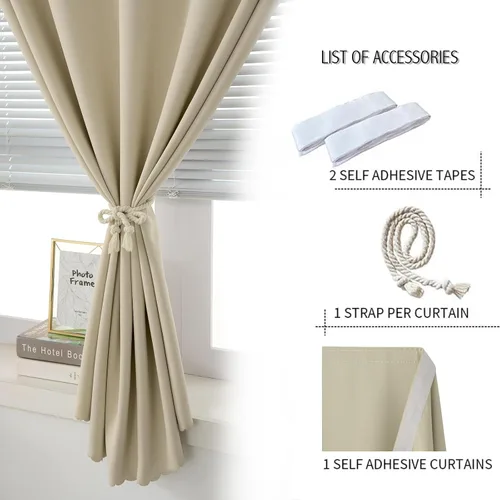 Vista 2 de Cortinas opacas con cinta autoadhesiva, sin barra, sin taladro, cubierta de ventana fácil de instalar para dormitorio, cocina, dormitorio, 34