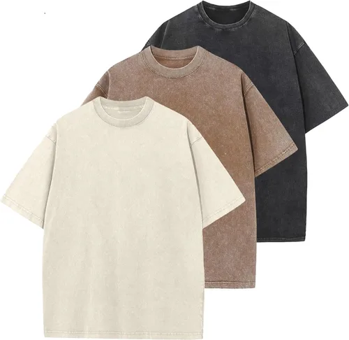 Vista 22 de Camisetas de algodón para hombre, de gran tamaño, unisex, de manga corta, casual, holgada, de lavado, unicolor, básicas A-Negro