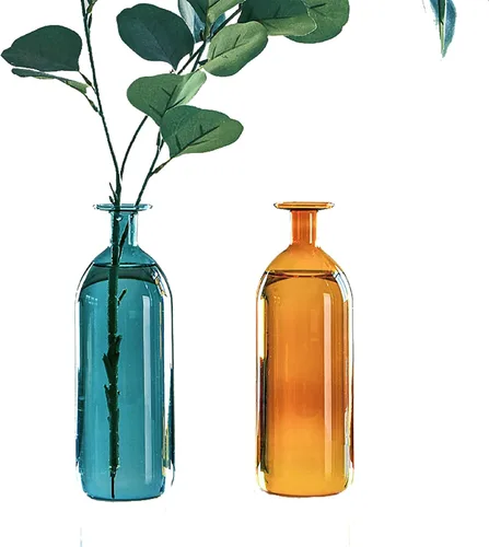 Vista 10 de Jarrón para decoración, pequeños jarrones para flores, jarrón de cristal azul para decoración de sala de estar, decoración moderna del hogar