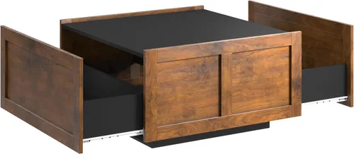 Vista 6 de HedoAjim - Mesa de centro de granja con 2 cajones de almacenamiento para sala de estar, mesa cuadrada central moderna, mesa de cóctel contemporánea